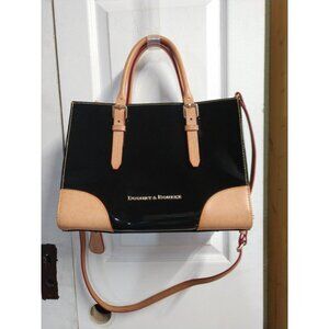 Dooney & Bourke Black & Beige Patent Leather Tote/crossbody & Wristlet Set